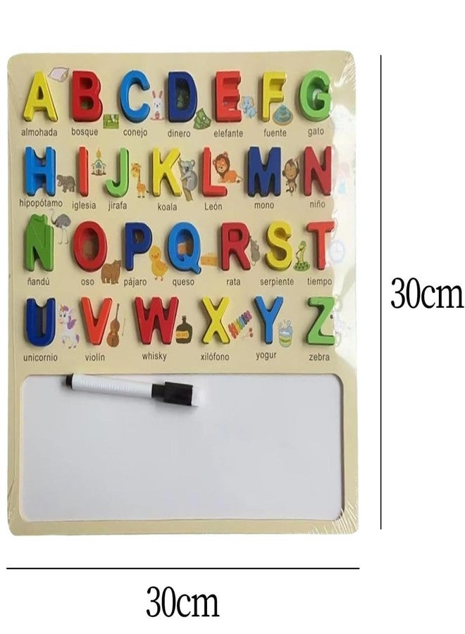 DIVHUK 3D Puzzles Alphabets Toys for Kids & Toddlers Educational Searching Tool Developing Mind Gaming Skill Abilities Wooden Large Capital with White Surface Drawing Board (ABCD) - Image 2